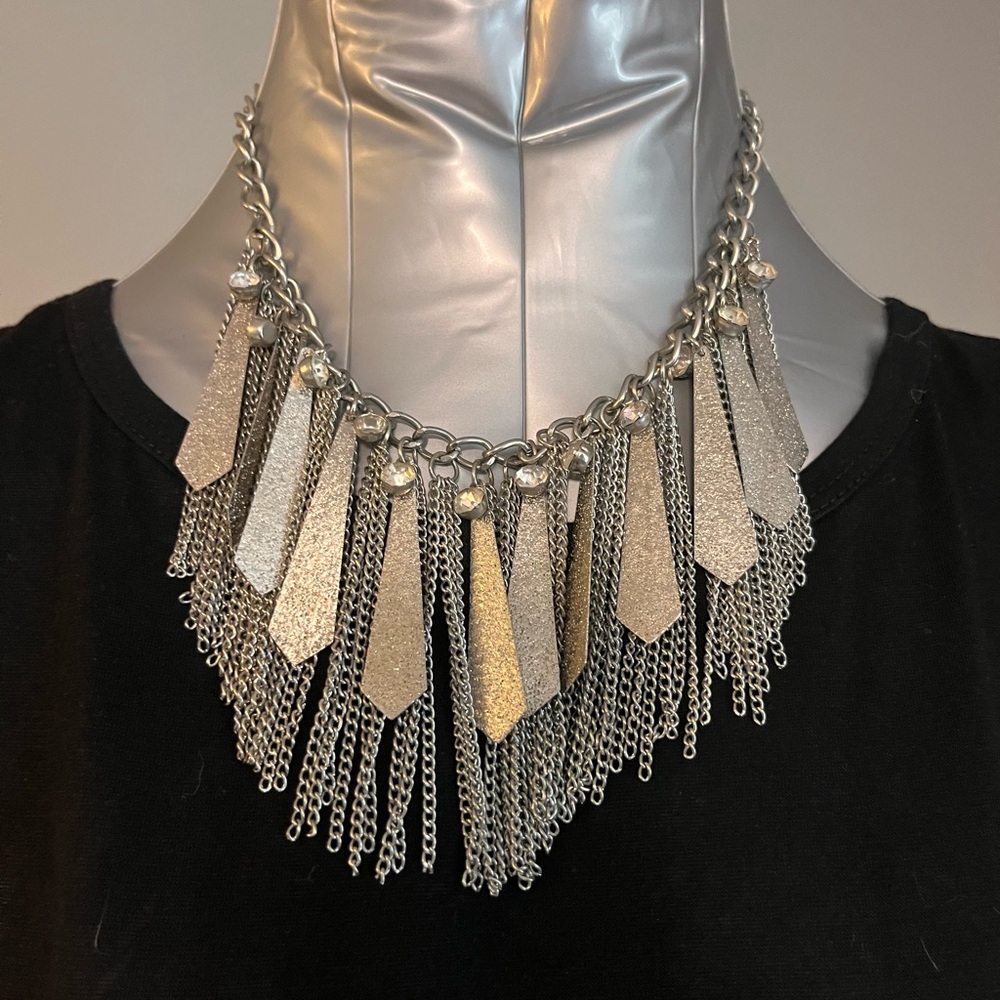 Silver Fringe Statement Necklace - Women Jewelry